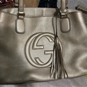 Pre loved Gucci Soho Metallic Gold Tote Bag with Tassel - Designer Style